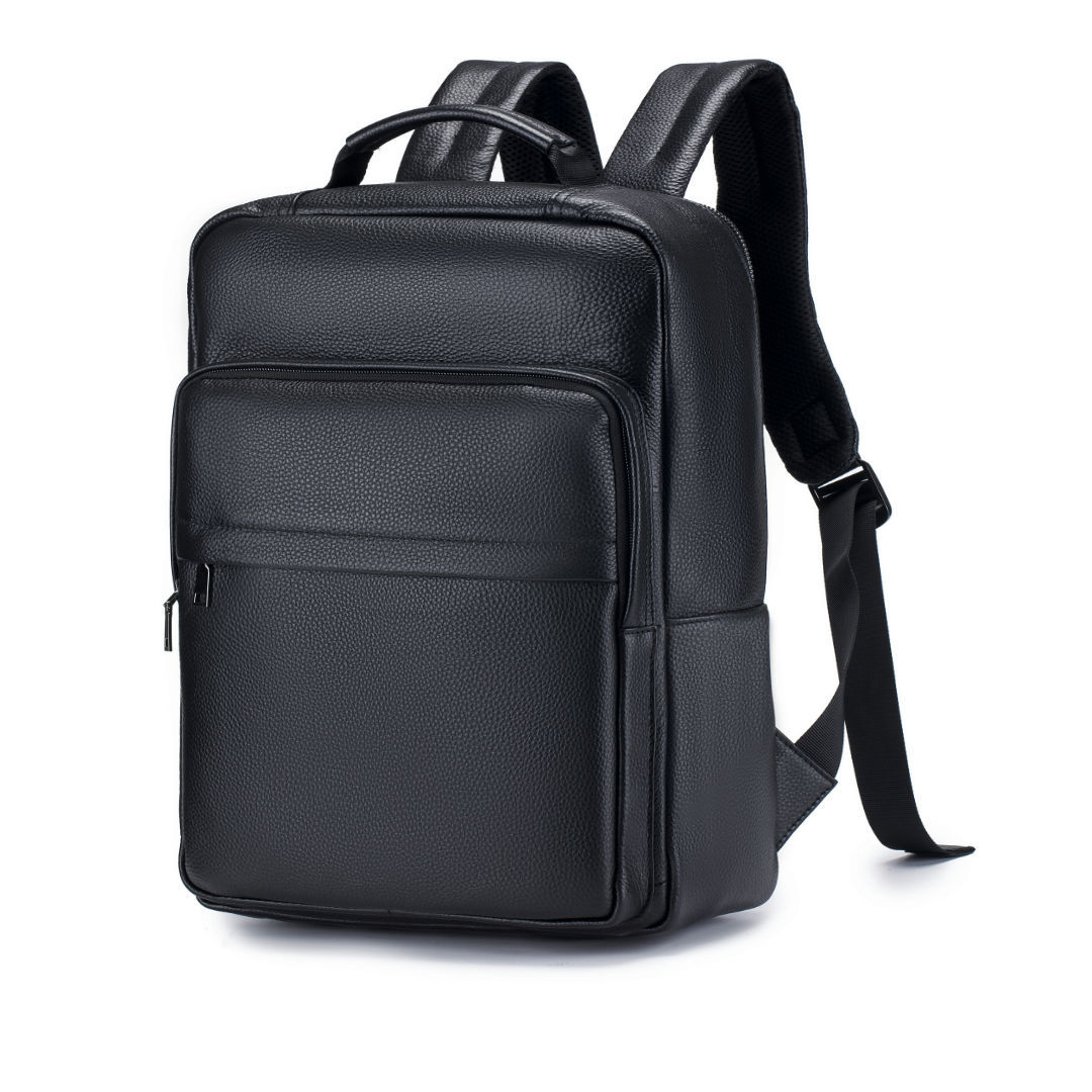 Leather Work Rucksack Mens - Man Genuine Leather Travel Backpack Black