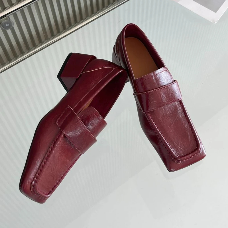 Women Square Toe Chunky Heel D - огляд і ціна Leather Work Flats Women