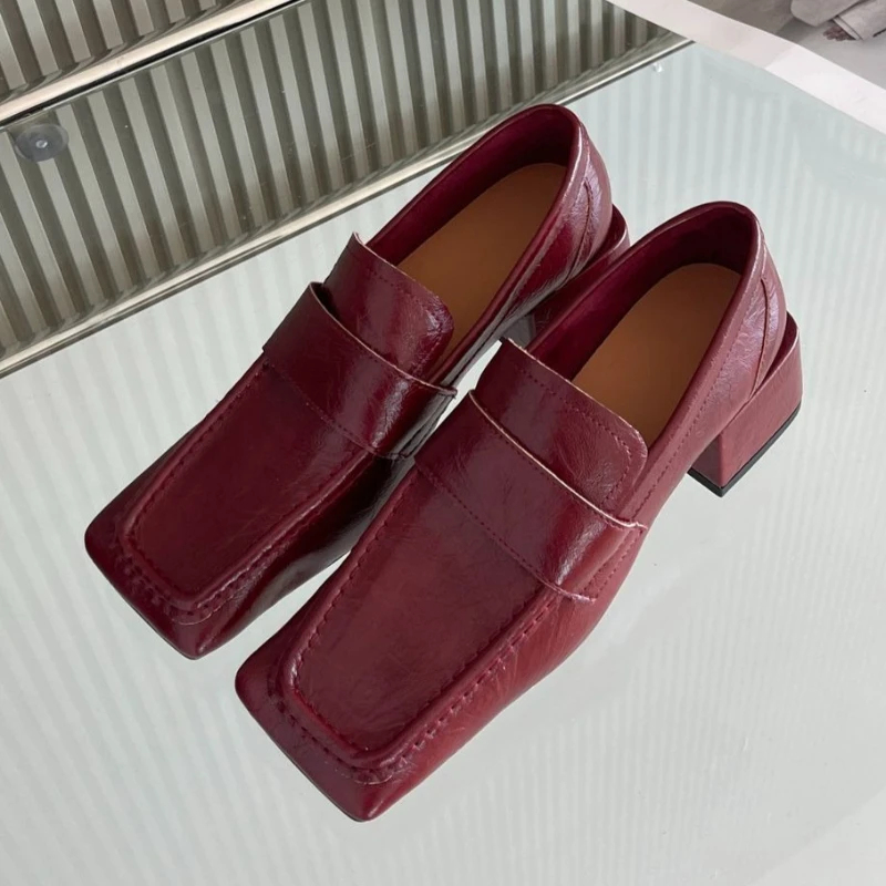 Women Square Toe Chunky Heel D - огляд і ціна Leather Work Flats Women