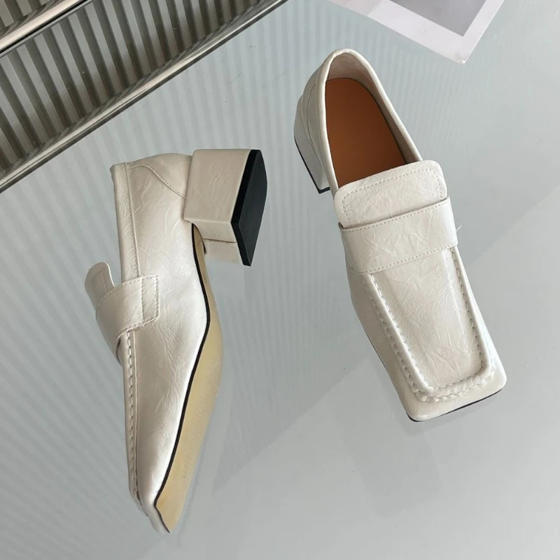 Women Square Toe Chunky Heel D - огляд і ціна Leather Work Flats Women