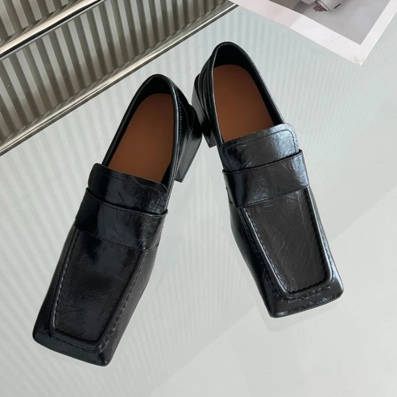Women Square Toe Chunky Heel D - огляд і ціна Leather Work Flats Women