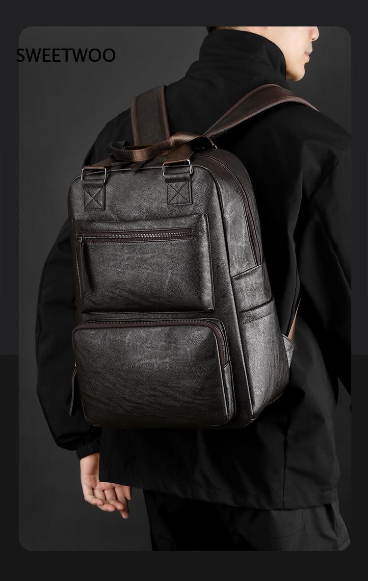 Men Faux Leather Laptop Backpa - огляд і ціна Leather Work Rucksack Mens